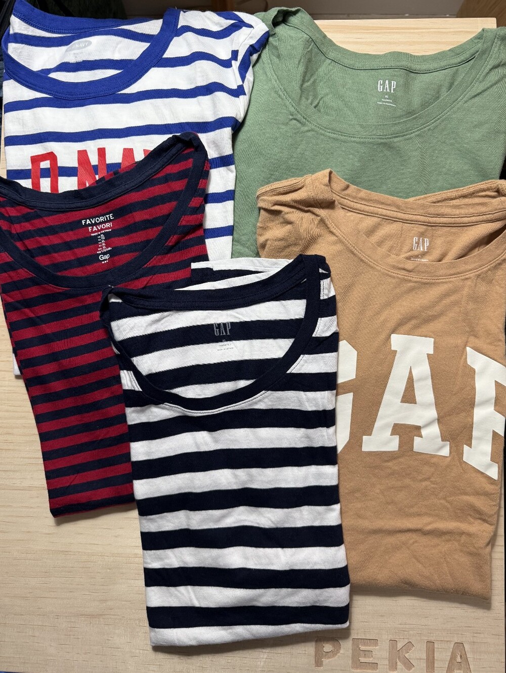 5 Pcs Lot GAP Mixed Striped & Logo Tees - Navy, White, Green, Tan, Red